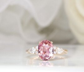 Padparadscha Sapphire Ring (Champagne Gold) | Status: Private Commission Sapphire Padparadscha with side diamond ring