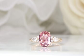 Padparadscha Sapphire Ring (Champagne Gold) | Status: Private Commission Sapphire Padparadscha with side diamond ring