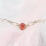 Padparadscha Sapphire Twisted Rose Gold Champagne Gold Necklace Perspective Gemstone Necklace Padparadscha Sapphire Proposal with Twisted Bands