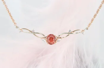 Padparadscha Sapphire Twisted Rose Gold Champagne Gold Necklace Perspective Gemstone Necklace Padparadscha Sapphire Proposal with Twisted Bands