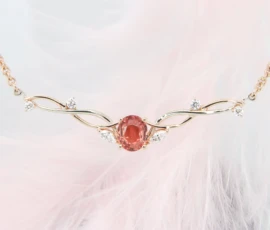 Padparadscha Sapphire Twisted Rose Gold Champagne Gold Necklace Perspective Gemstone Necklace Padparadscha Sapphire Proposal with Twisted Bands