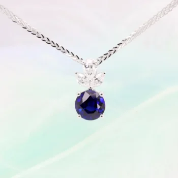 Round Brilliance Blue Sapphire Pendant with Marquise Pear Diamond Blue Sapphire Pendant Necklace as proposal engagement
