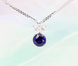 Round Brilliance Blue Sapphire Pendant with Marquise Pear Diamond Blue Sapphire Pendant Necklace as proposal engagement