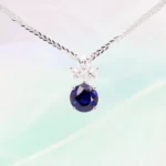 Round Brilliance Blue Sapphire Pendant with Marquise Pear Diamond Blue Sapphire Pendant Necklace as proposal engagement