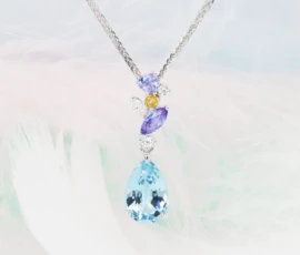 Aquamarine and cluster gemstone Personalised Pendant Jewellery with family Birthstone jewellery