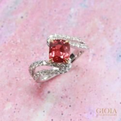 Sapphire Padparadscha est 1.50ct Cushion Unheated | Status: Private Commission Natural unheated Sapphire Padparadscha Diamond Ring - Customised with brilliant round diamond | Local Singapore Customised Jeweller
