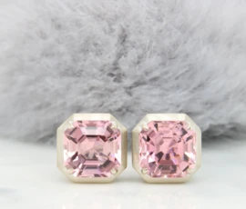 Pink Tourmaline Asscher Geometric Modern Earring Stud Pink Tourmaline Earring Asscher Geometric Modern Earring Stud in Singapore