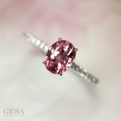 Padparadscha Sapphire est 1.10ct Oval Shape Gemstone | Status: Private Commission Padparadscha Sapphire Oval Shape Gemstone with side micro pave diamond ring design.