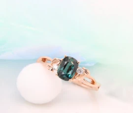 Bespoke Teal Sapphire Ring Leaves Inspired | Status: Private Commission Wedding Ring with Teal sapphire and unique floral ring design proposal ring