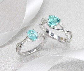 Customised Engagement Ring with Paraiba Tourmaline Gemstone with unique design for a proposal with own personalised initials on the ring | Customised Jeweller in wedding ring and wedding jewellery with paraiba tourmaline gemstone in Singapore