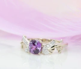 Violet Purple Sapphire Japan anime wings with Sakura Inspiration Proposal Ring