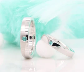 Brazil Paraiba Tourmaline Wedding Bands Platinum Wedding Bands with Curve Details Perspective - Unique Wedding bands with rare Brazil Paraiba Tourmaline Gemstone - Gemstone Wedding Bands with Rare Gemstone in Singapore