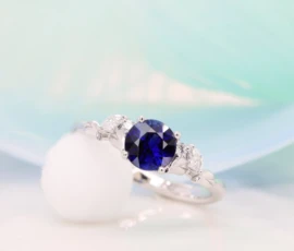 Vivid Blue Unheated Sapphire Ring Natural Leaves Diamond Proposal Ring Perspective Unique Vivid Blue Unheated Sapphire Ring Natural Leaves Diamond Proposal Ring - Custom Proposal Ring