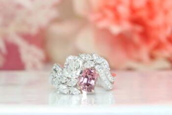 “Toi et Moi” Ring, Sapphire Padparadscha with Cushion, Marquise, Round Brilliant Diamond - Unique Custom made ring