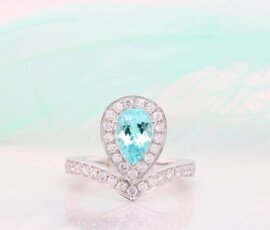 Paraiba Tourmaline Gemstone Engagement Ring halo diamond tiara engagement for proposal