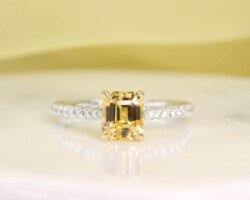 Yellow Sapphire and Lagoon Tourmaline Heirloom Jewellery Family Heirloom Ring, customised to be stackable for daily wear and intend to pass the pair to her daughters in future. Unheated yellow sapphire gemstone and vibrant lagoon tourmaline gemstone customised with round brilliance diamond | Local Singapore Jeweller in customised jewellery with rare precious gemstone.