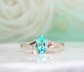 Paraiba Tourmaline fine jewellery with twisted diamond ring in rose gold jewellery