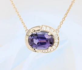 Tanzanite Gemstone Necklace Pendant in champagne gold with diamond