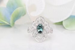 Alexandrite 0.93ct Oval Brazil Origin | Bluish-Green to Purplish-Pink | 18k White Gold art deco alexandrite ring vintage geometric design green gemstone singapore jeweller