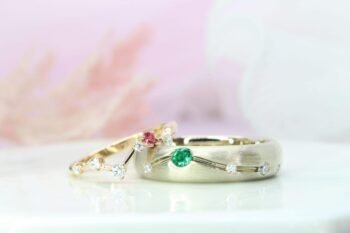 Constellation Wedding Bands with Emerald Wedding Bands