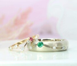 Constellation Wedding Bands with Emerald Wedding Bands