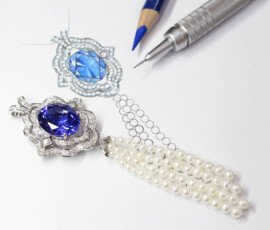 Art Deco Tanzanite Diamond Pendant - Bespoke Customised Jewellery