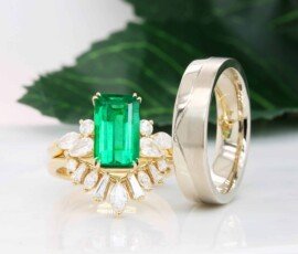 Ballerina design wedding band stackable to engagement ring