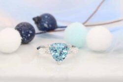 Gemstone: Aquamarine (Madagascar) Trillion Shape | Status: Sold (Available for Commission) Aquamarine Ring in Trillion with side Marquise Diamond Ring