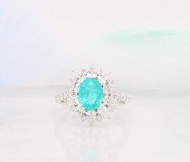 Paraiba Tourmaline from Brazil with halo Diamond ring
