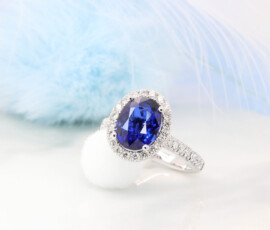 Blue Sapphire Halo Diamond Ring