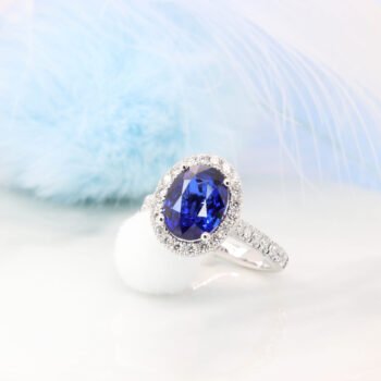 Blue Sapphire Halo Diamond Ring