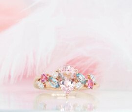 Morganite Pear Customised Engagement Ring Floral Cluster Aquamarine Spinel