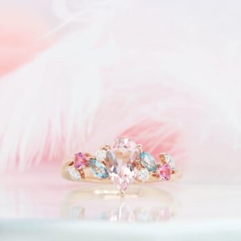 Morganite Pear Customised Engagement Ring Floral Cluster Aquamarine Spinel
