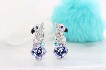 Fine Jewelry Luxury Bespoke Jewellery with Precious Gemstones - High Jewelry Natural Parrot Jewellery with Tanzanite and Brazil Paraiba Tourmaline