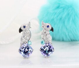 Fine Jewelry Luxury Bespoke Jewellery with Precious Gemstones - High Jewelry Natural Parrot Jewellery with Tanzanite and Brazil Paraiba Tourmaline