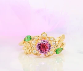 Customised Engagement Ring Pink Sapphire Floral Design Tsavorite Singapore