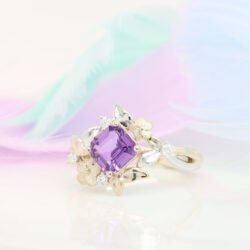 Bespoke Purple Sapphire Floral Proposal Ring | Status: Private Commission Purplish sapphire with floral and leaves inspired design proposal ring