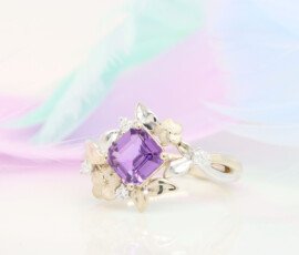 Bespoke Purple Sapphire Floral Proposal Ring | Status: Private Commission Purplish sapphire with floral and leaves inspired design proposal ring