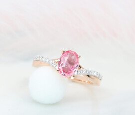 Padparadscha Sapphire with Twisted Diamond Ring Rose gold