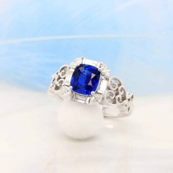 Vivid Blue Sapphire Ring Halo with personalised design