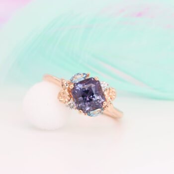 Purple Spinel Aquamarine Cluster Customised Engagement Ring Floral Design Singapore