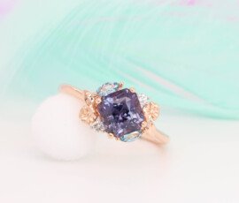 Purple Spinel Aquamarine Cluster Customised Engagement Ring Floral Design Singapore