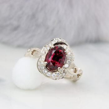 Bespoke Red Garnet Floral Halo Ring | Status: Private Commission Floral Ring with Halo Diamond Ring Design from Singapore Bespoke Jewellery