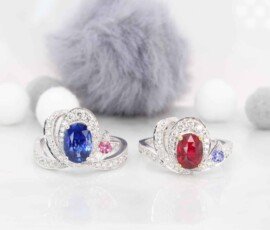 Royal Blue Sapphire Pigeon Blood Ruby unheated Heirloom Ribbon inspired Stackable Rings Fine Jewellery