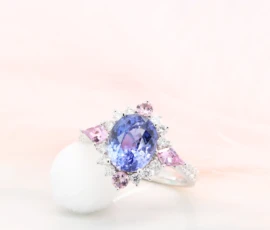 Lavender Violet Sapphire with Halo Diamond & Pink Spinel Sapphire Ring Lavender Violet Sapphire with Halo Diamond & Pink Spinel Sapphire Ring