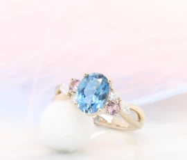 Aquamarine Ring with Cluster Gemstone Diamond Personalised Jewellery design