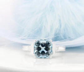 Aquamarine Ring Modern Art Deco Design with Fancy Diamond Proposal Jewellery in Singapore by GIOIA Fine Jewellery
