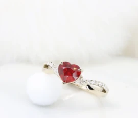 Custom Heart Shape Ruby Pigeon Blood with Twisted Diamond and Diamond cut shape Engagement Ring - Custom Gemstone Engagement Ring