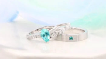 Paraiba Tourmaline Engagement Ring Ring Set Paraiba Tourmaline Engagement Ring with Paraiba Tourmaline - Unique Customised wedding bands stackable to the engagement ring jewellery set