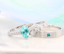 Paraiba Tourmaline Engagement Ring with Paraiba Tourmaline - Unique Customised wedding bands stackable to the engagement ring jewellery set